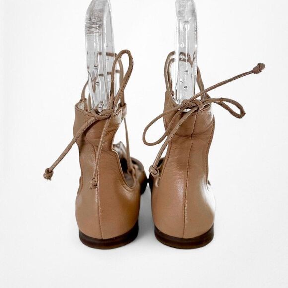 Zara Nude Beige Brown Goat Leather Lace Up Ballet Flats Size 6 - Picture 5 of 10